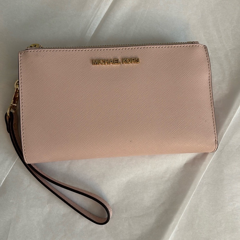 Michael Kors Jet Set Travel Lg Double Zip Wristlet Wallet Pink